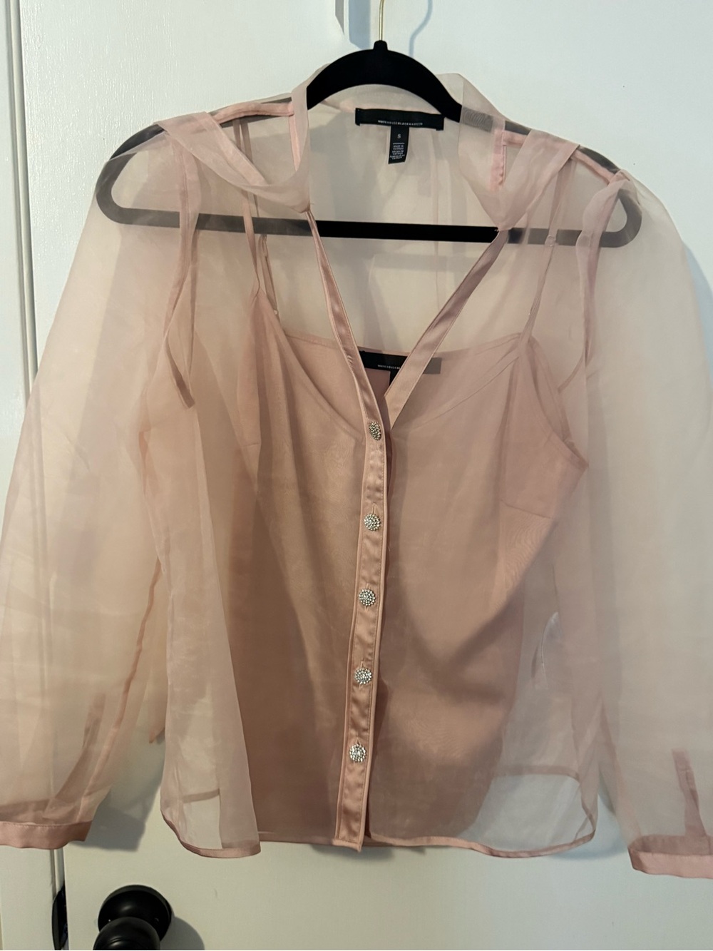 White House Black Market Sheer Organza Blouse with Removable Cami